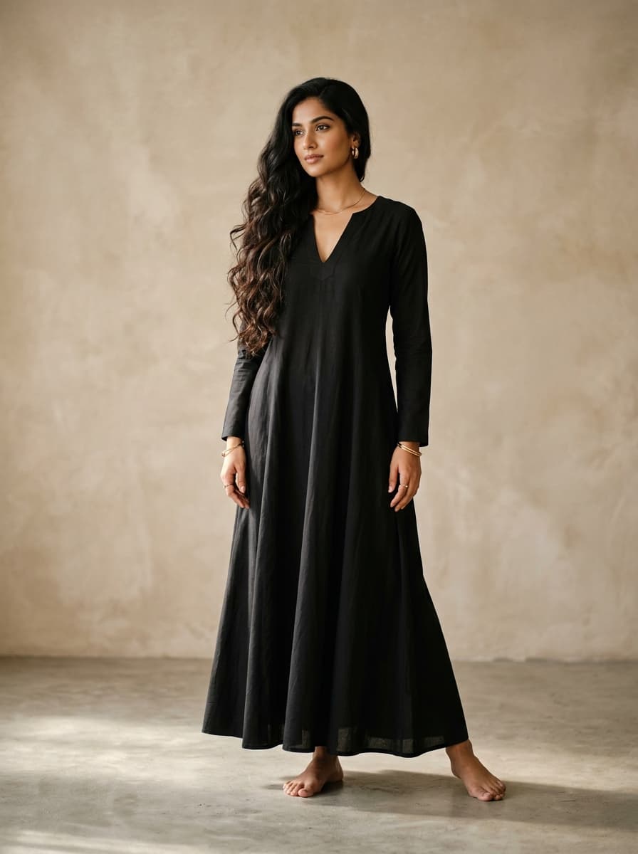 Black V-Neck Kurti