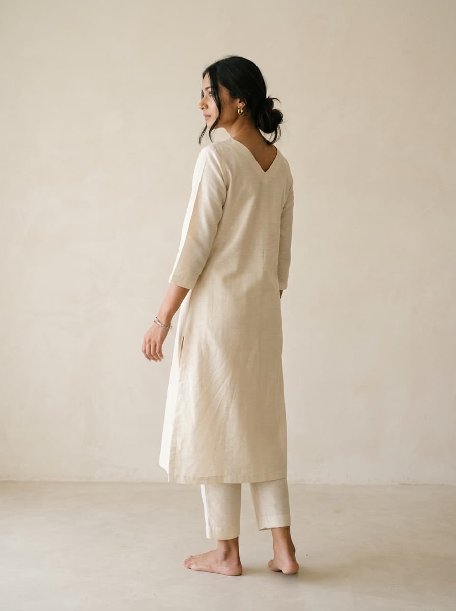 Cream V-Neck Kurti